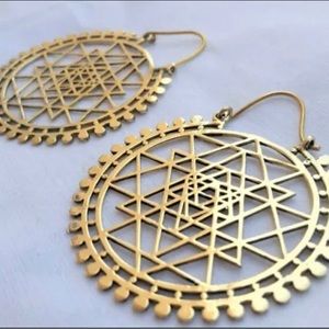 Gold Brass Boho Earrings from Egypt - Oversized Round Tribal Style